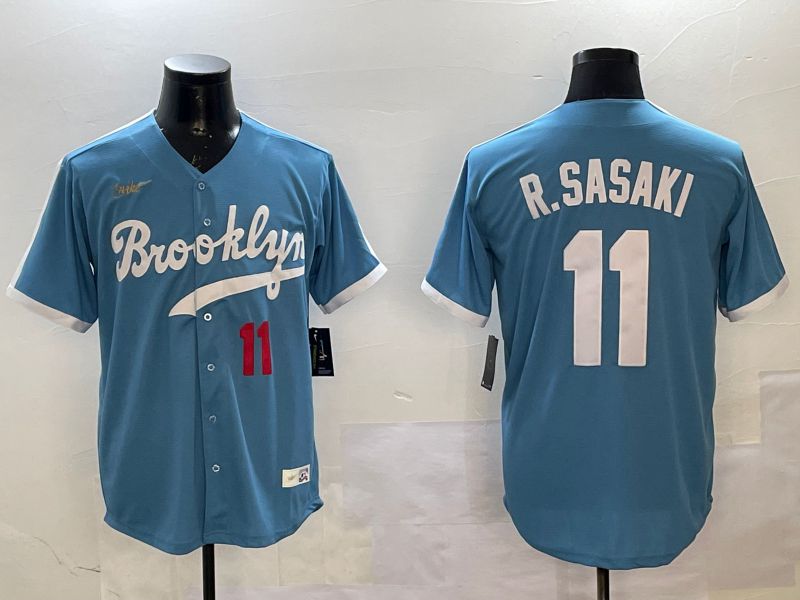 Men Los Angeles Dodgers #11 R.Sasaki Light Blue Fashion Game 2025 Nike MLB Jersey style 3